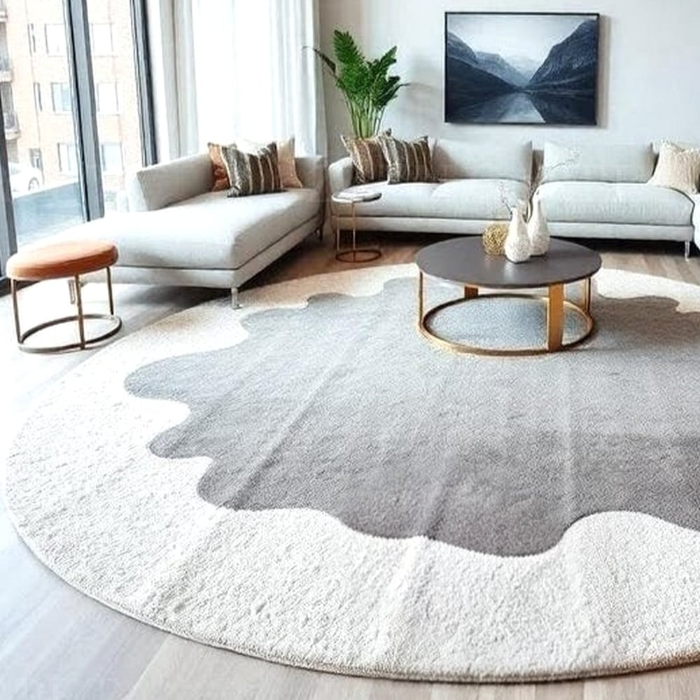 Handcrafted Round Grey Organic Living Room Rug